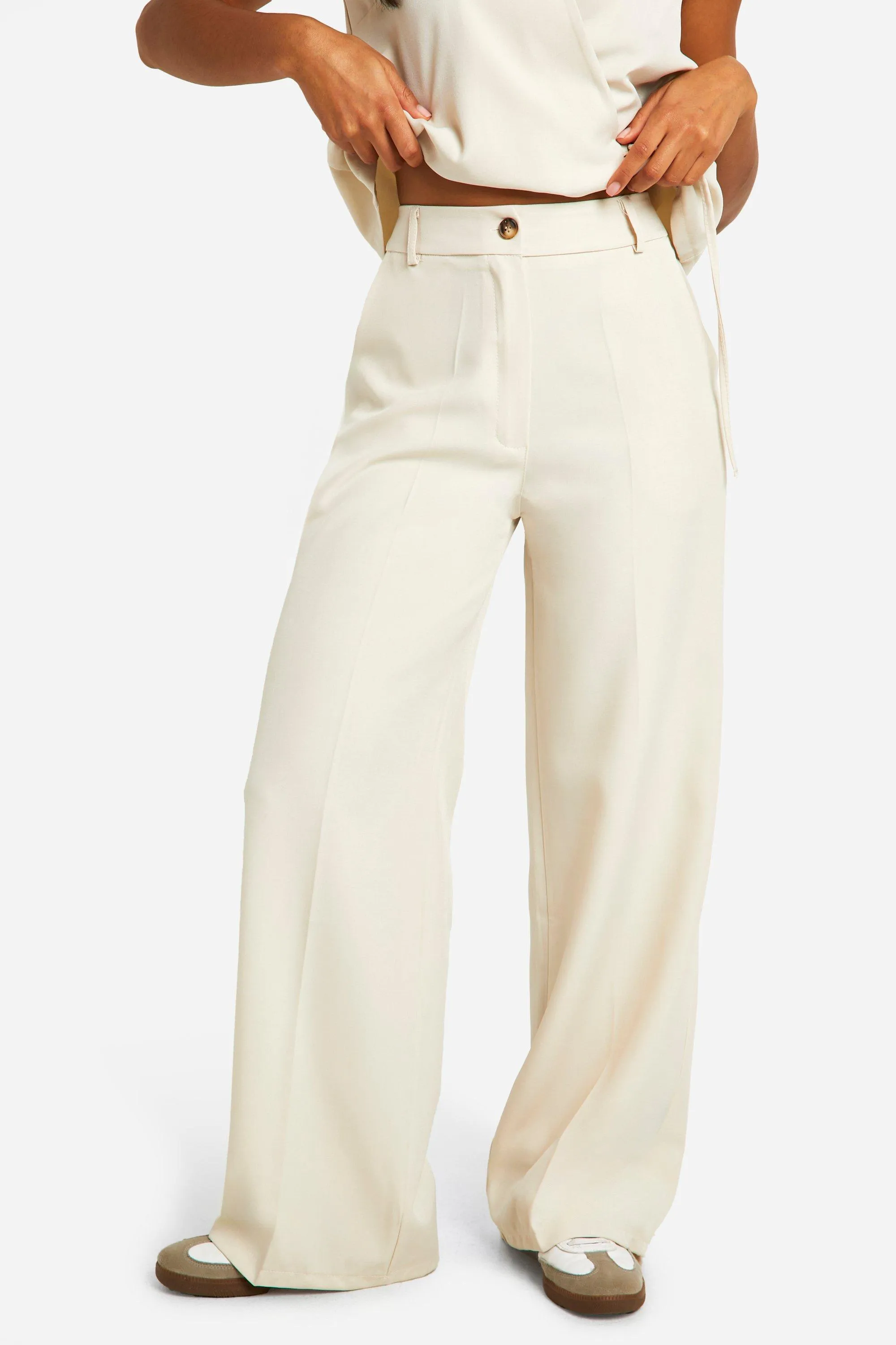 Trousers | Pleat Front Wide Leg Tailored Trousers | boohoo