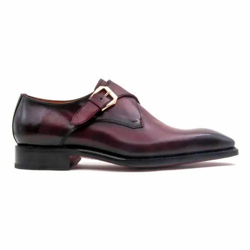 Ugo Vasare Men's Burgundy Edward Sr Goodyear Welt Construction Monk Strap Shoes