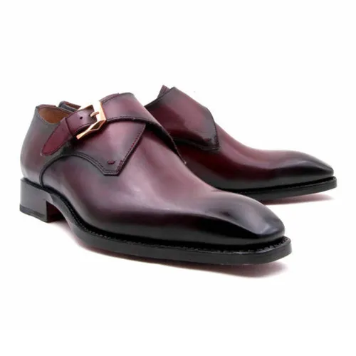 Ugo Vasare Men's Burgundy Edward Sr Goodyear Welt Construction Monk Strap Shoes