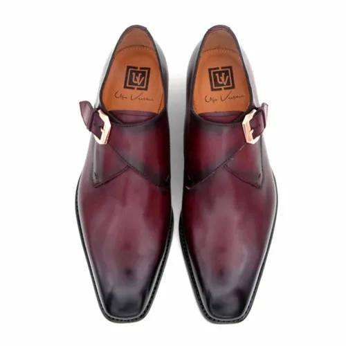 Ugo Vasare Men's Burgundy Edward Sr Goodyear Welt Construction Monk Strap Shoes