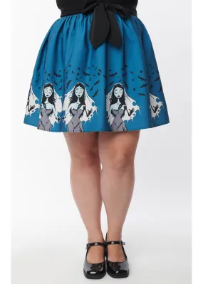 Unique Vintage x Corpse Bride Emily 50's Swing Skirt Blue