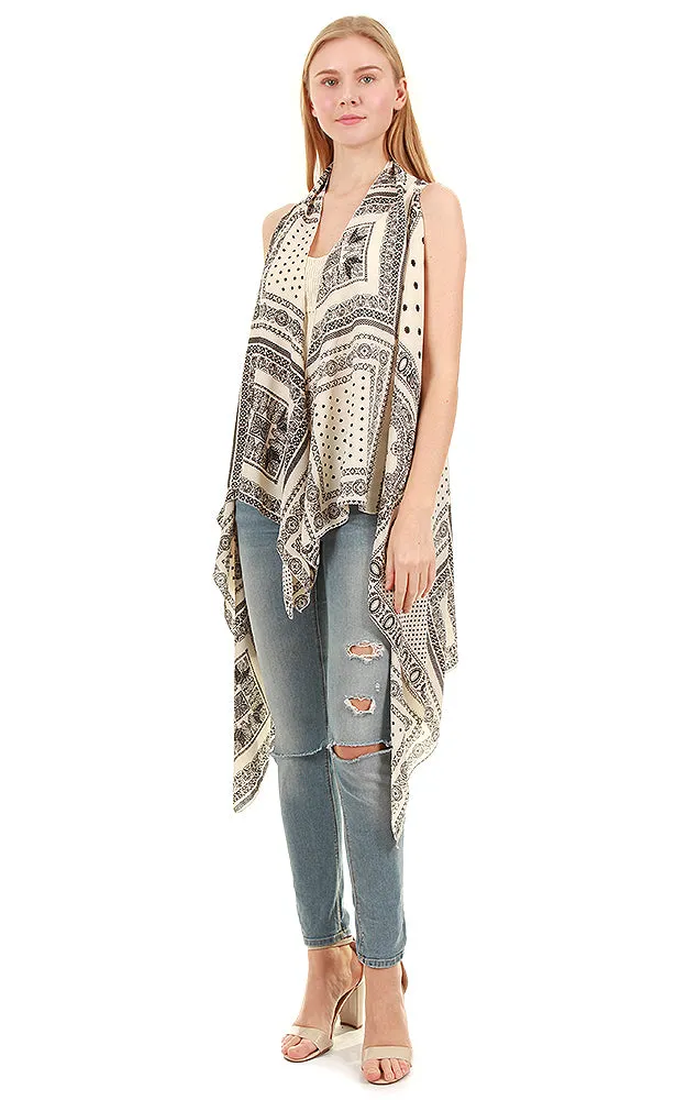 VP8281 Black Multi Print Scarf Long Vest