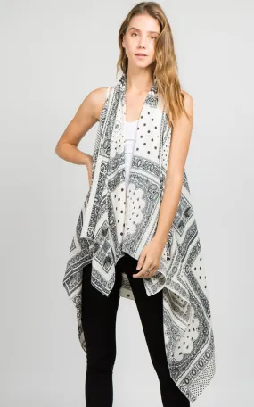 VP8281 Black Multi Print Scarf Long Vest