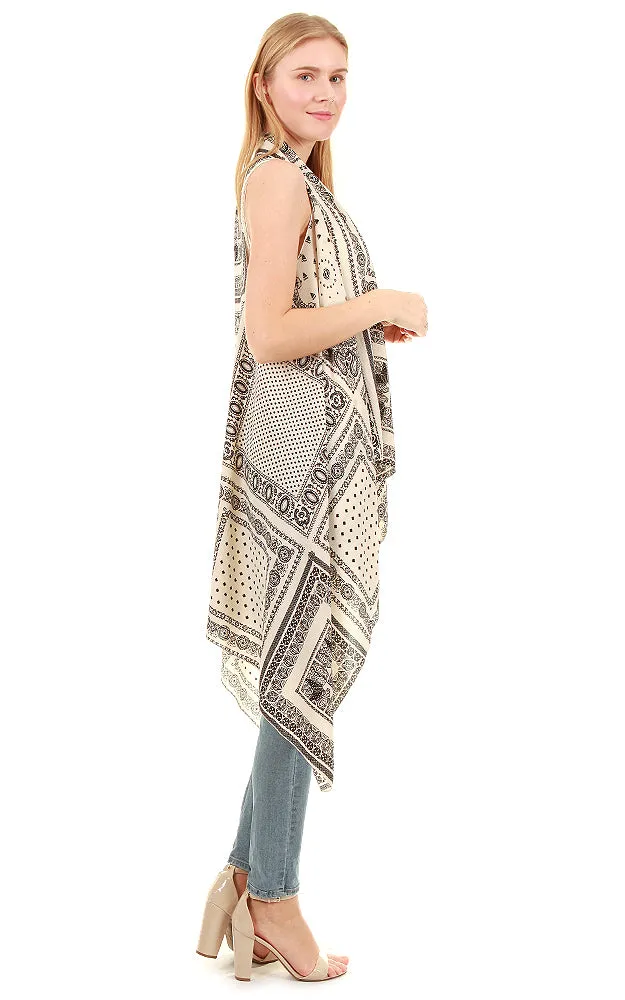 VP8281 Black Multi Print Scarf Long Vest