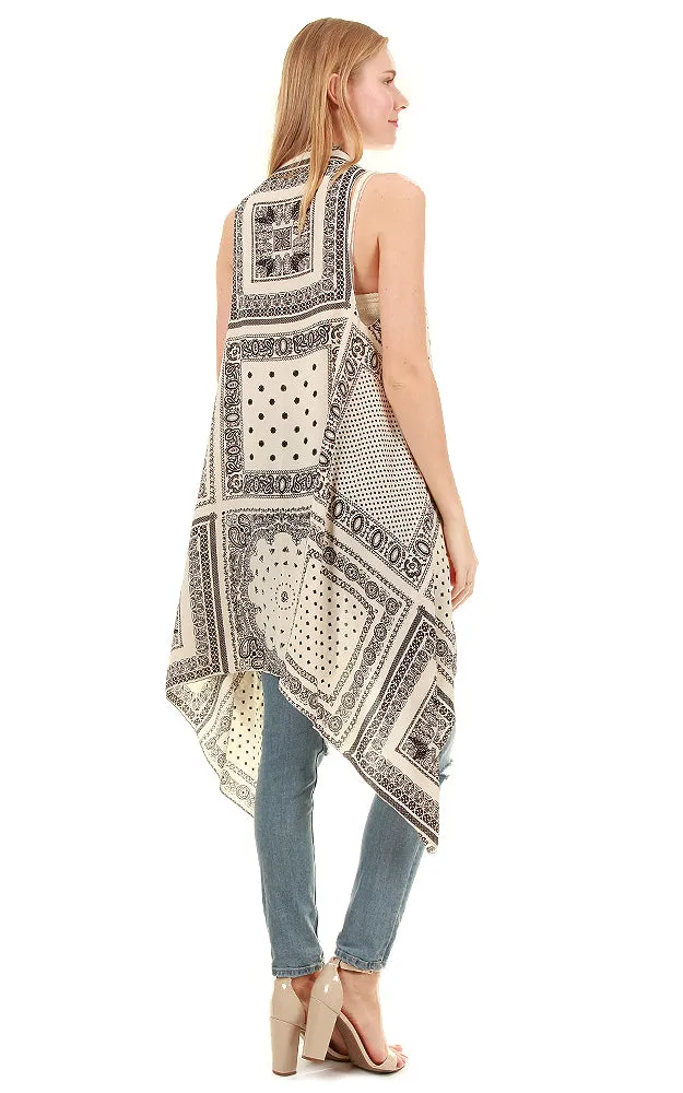 VP8281 Black Multi Print Scarf Long Vest