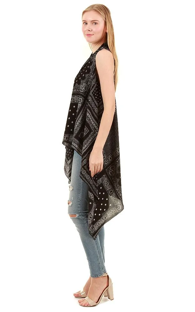 VP8281 Black Multi Print Scarf Long Vest