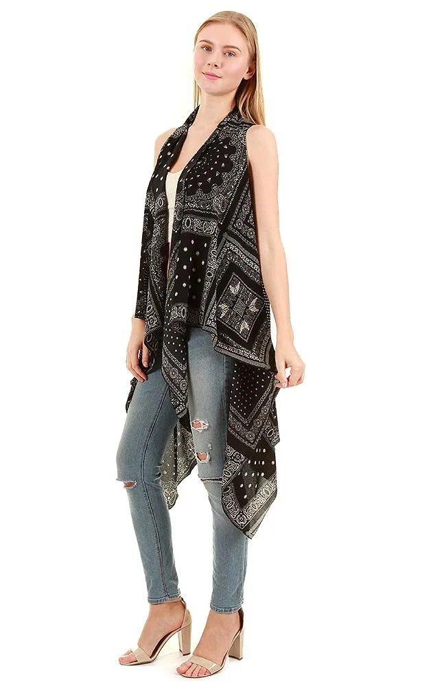 VP8281 Black Multi Print Scarf Long Vest