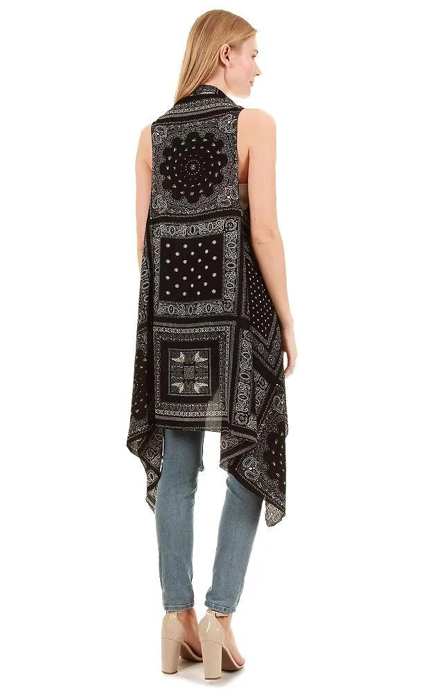 VP8281 Black Multi Print Scarf Long Vest