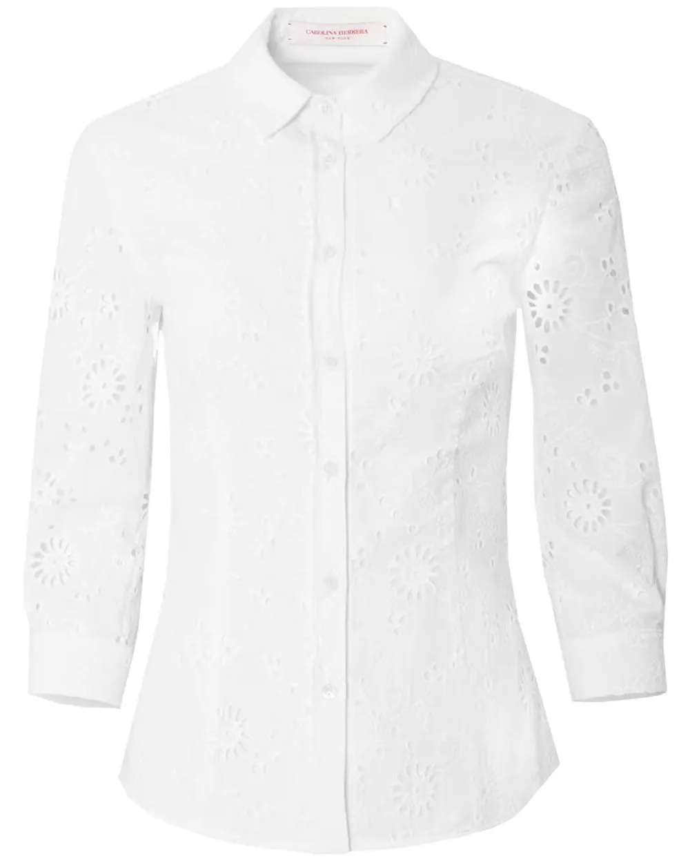 White Eyelet Three Quarter Sleeve Icon Blouse