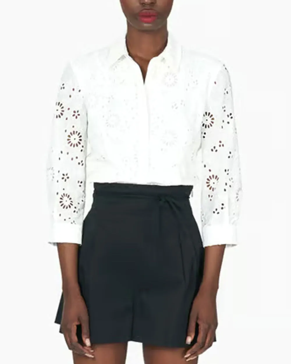 White Eyelet Three Quarter Sleeve Icon Blouse