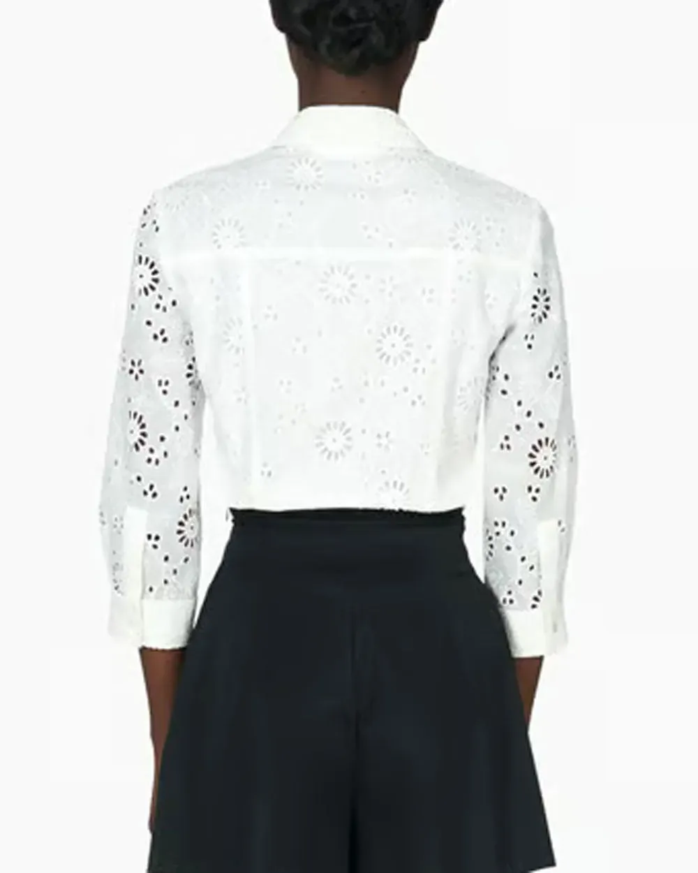 White Eyelet Three Quarter Sleeve Icon Blouse