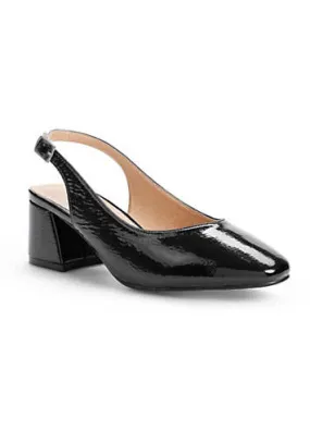 Wide Fitting Slingback Black Patent Court Shoes by Freemans | Look Again