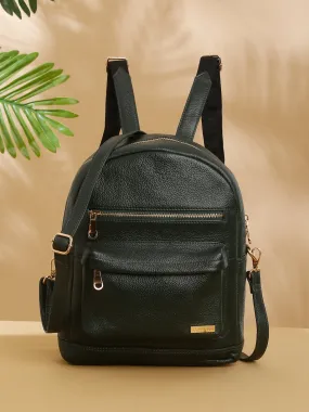 Women Green Texture Leather Backpack