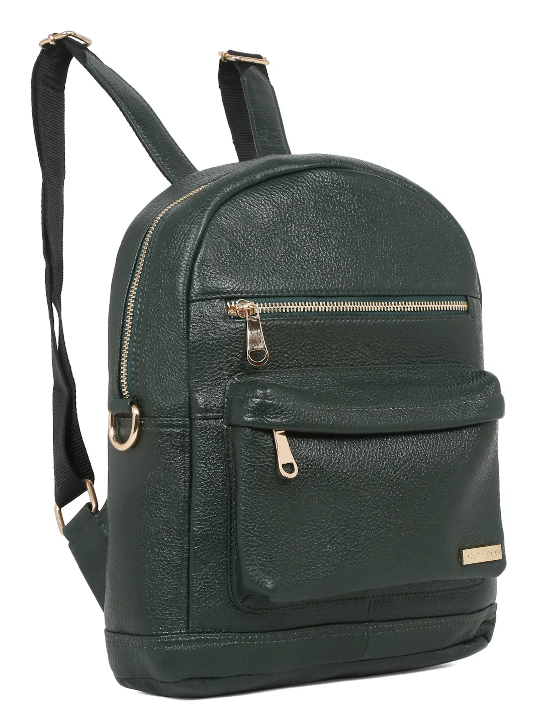 Women Green Texture Leather Backpack