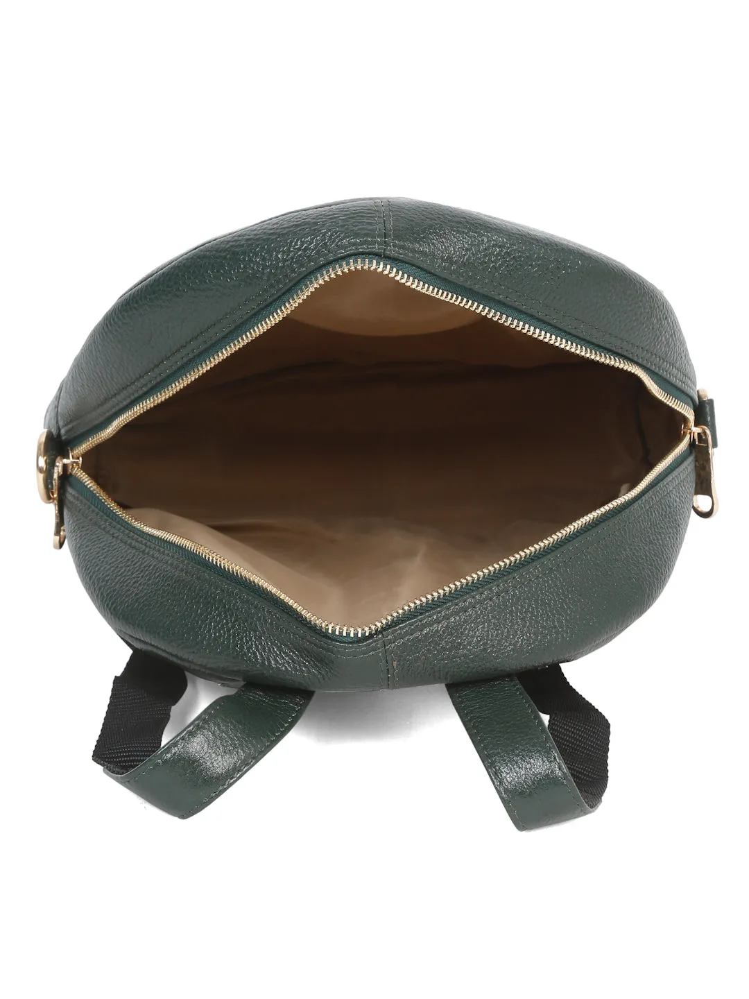 Women Green Texture Leather Backpack