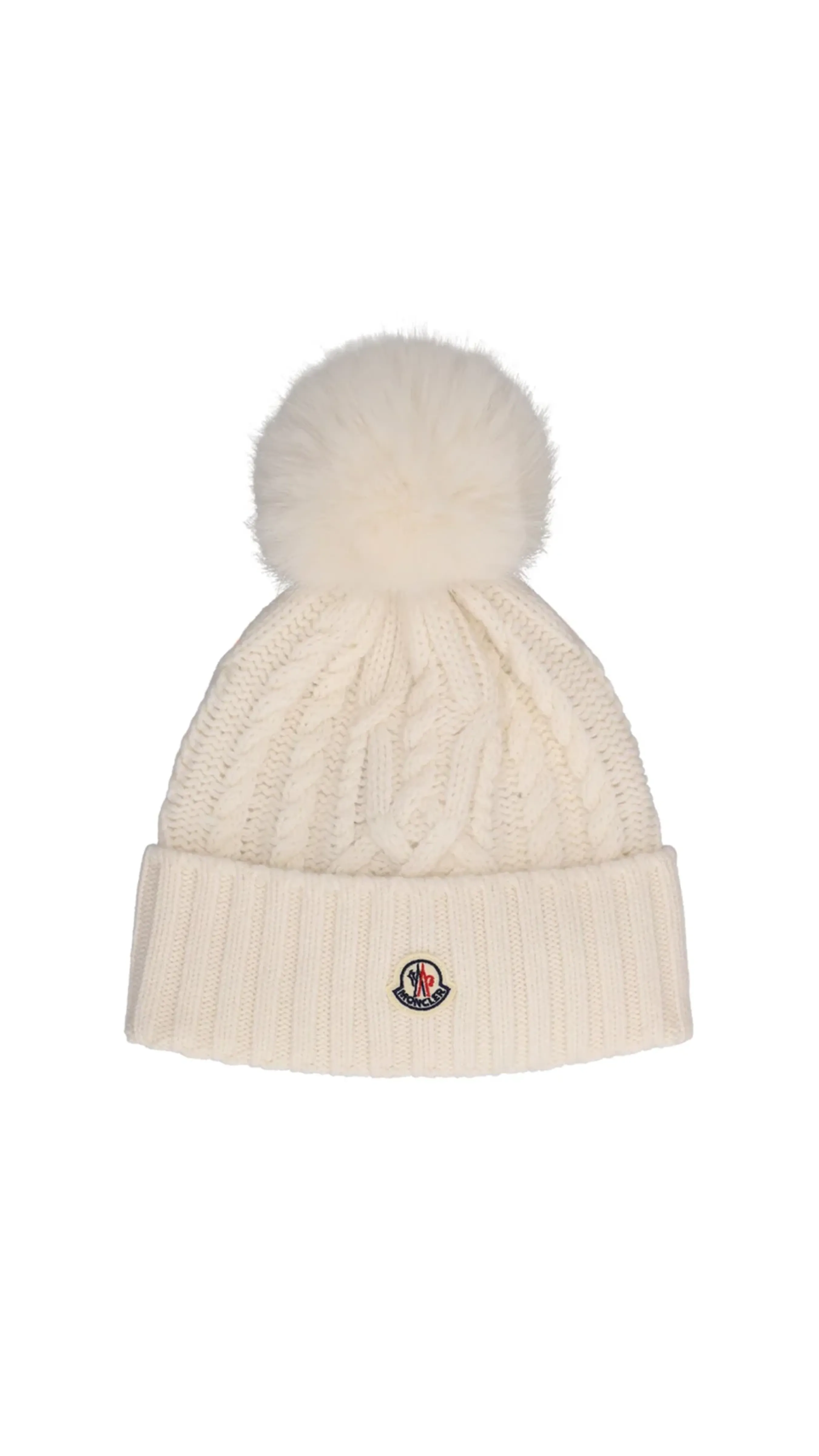 Wool and Cashmere Beanie with Pom Pom - Optical White