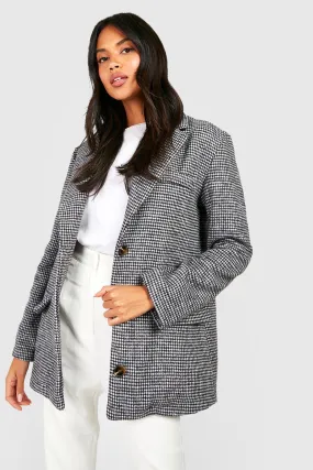 Wool Look Dogtooth Oversized Blazer