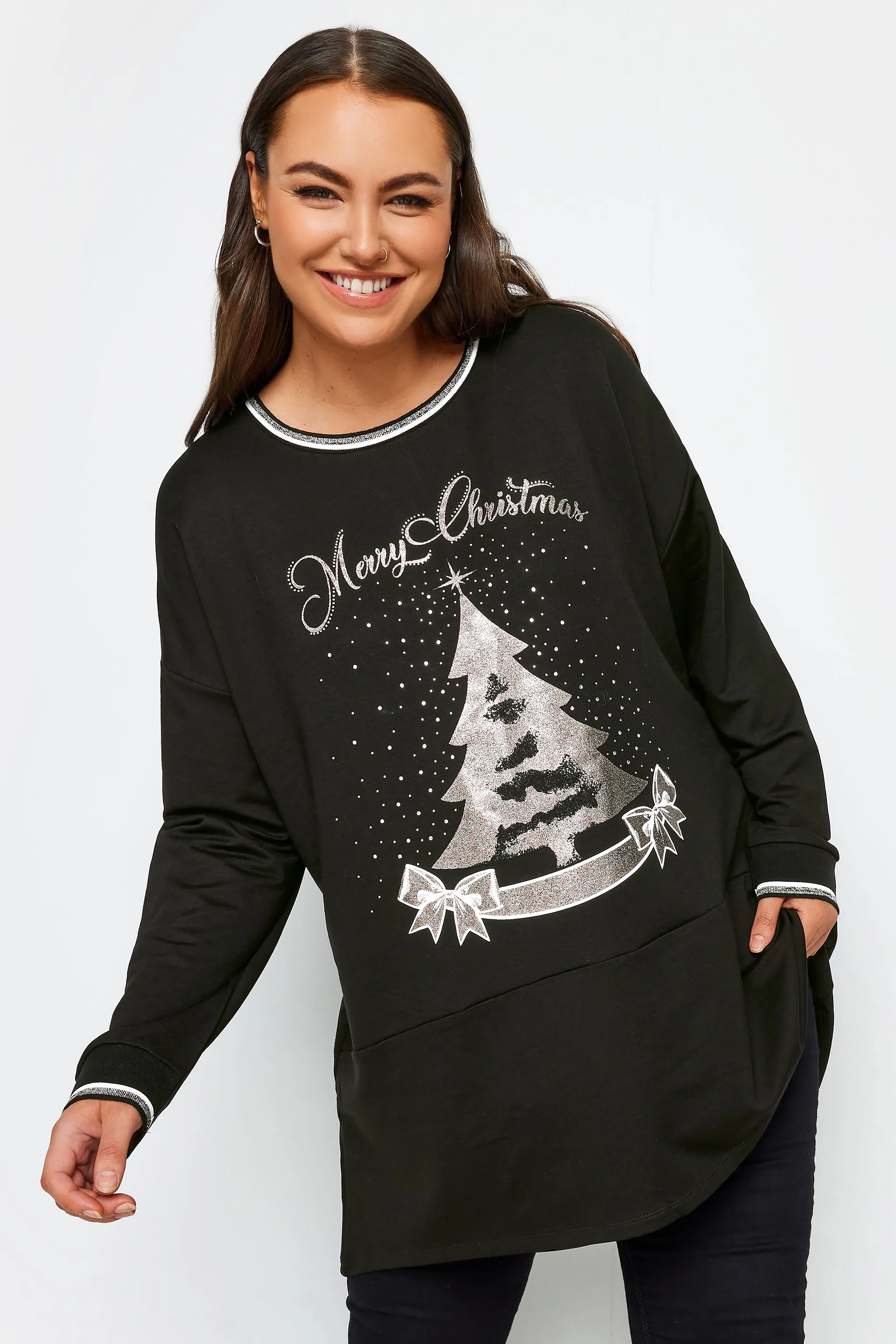 YOURS Curve Black 'Merry Christmas' Sweatshirt