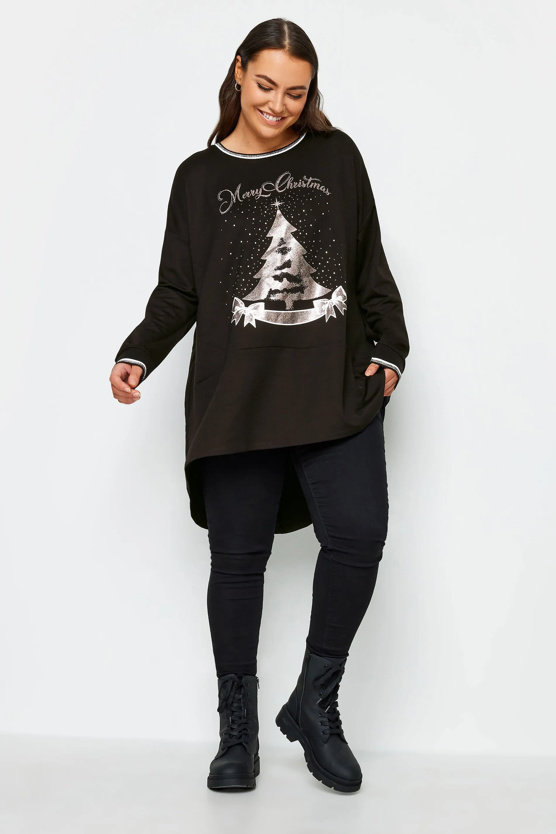 YOURS Curve Black 'Merry Christmas' Sweatshirt